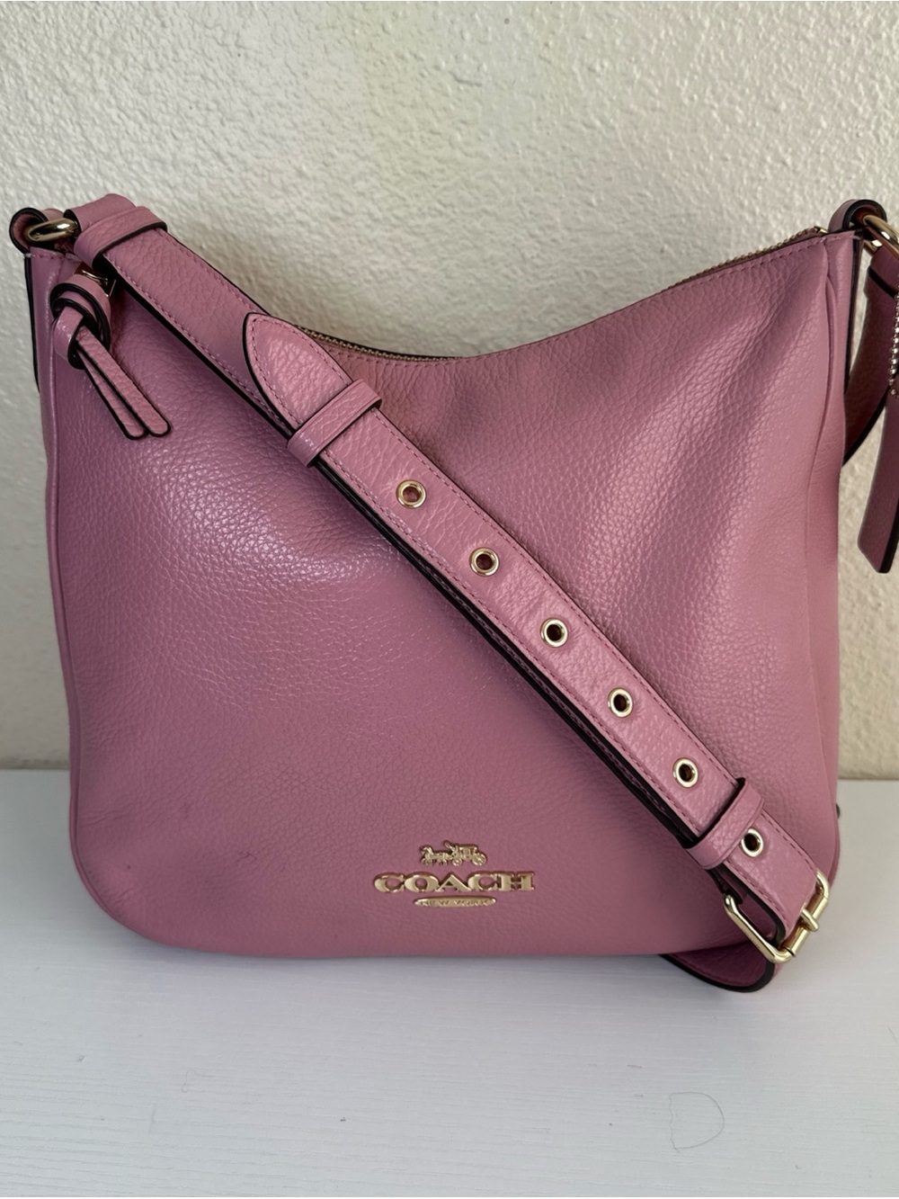 EUC Coach Ellie Mauve Pink Pebbled Leather Shoulder Crossbody Bag C1648